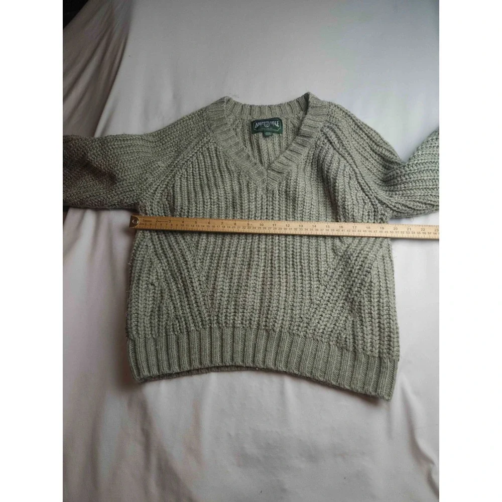 American Eagle Sweater Womens Medium Green V-Neck Knit Pullover Textured Chunky